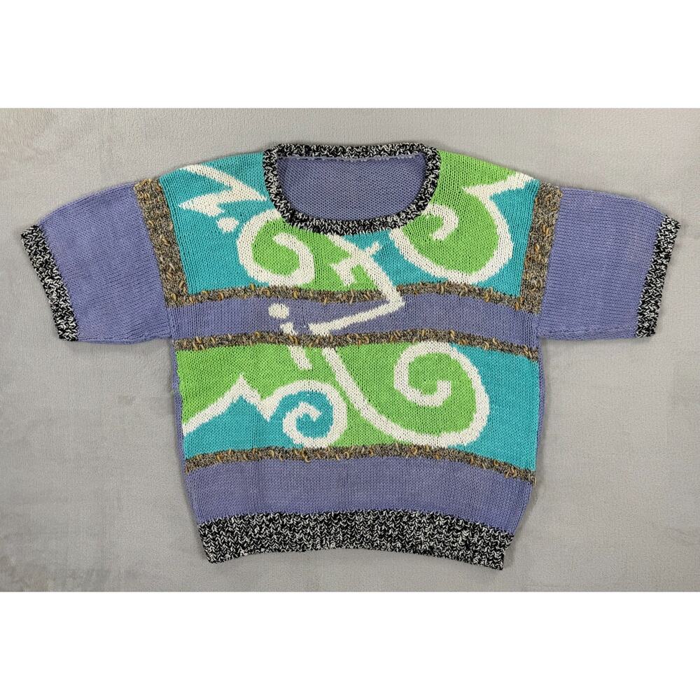Vintage 80s Abstract Knit Sweater Top Colorblock Dopamine Dressing Art To Wear